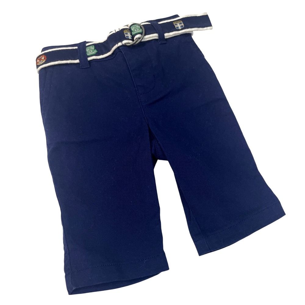 Ralph Lauren Baby Boys Navy Blue Pants with Embroidered Belt 3M